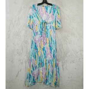 Vintage Paco Rabanne Babydoll Duster S Maxi Chiffon Abstract Flowy Beachy Art